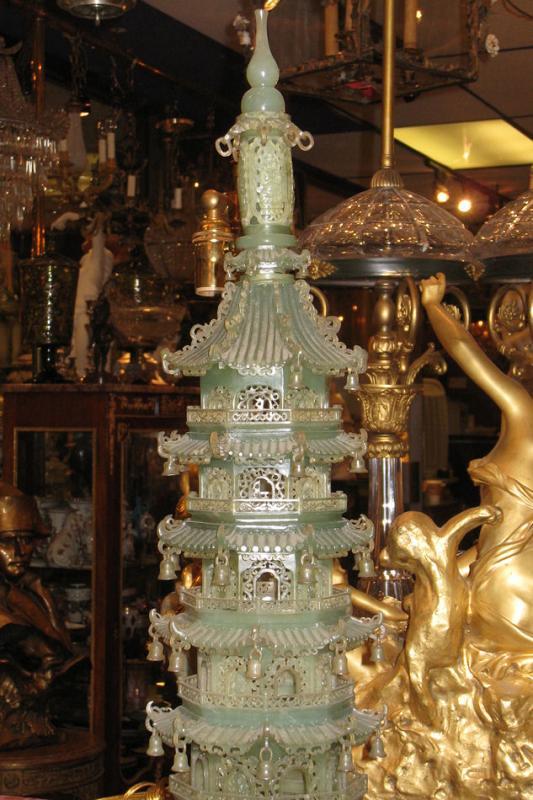 Antique Chinese Serpentine Stone Buddhist Pagoda 36 in (92 cm)