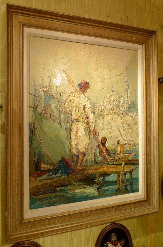 Orientalist Constantinople Istanbul Harbor Oil Painting by Bevort
