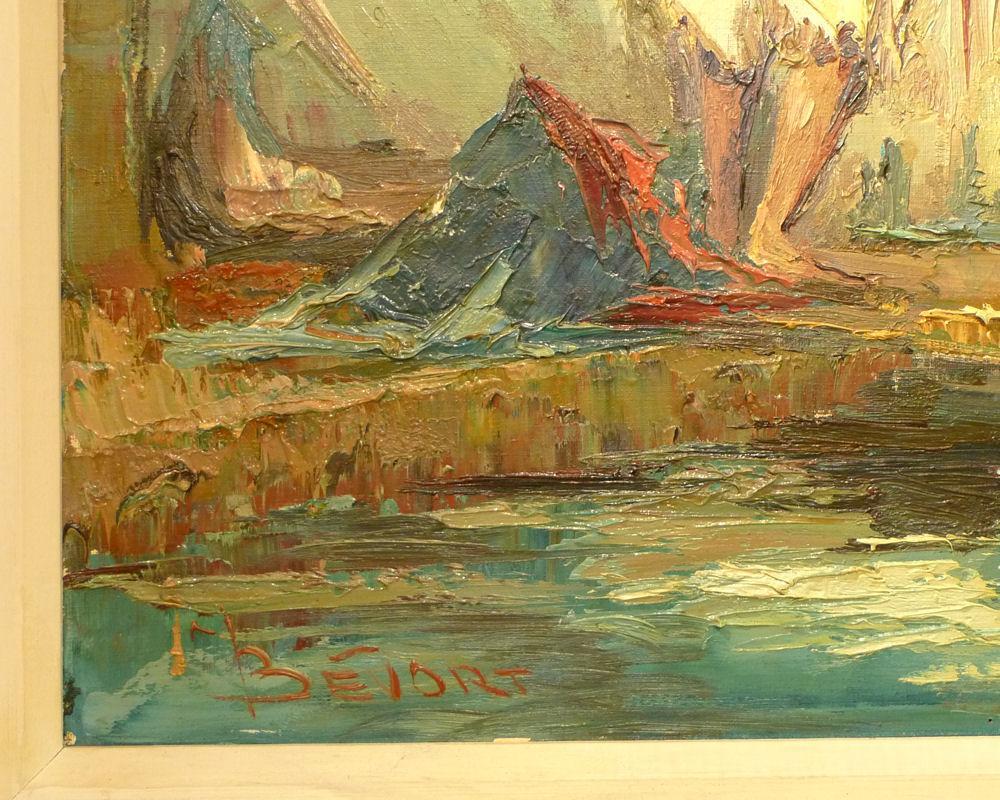 Orientalist Constantinople Istanbul Harbor Oil Painting by Bevort