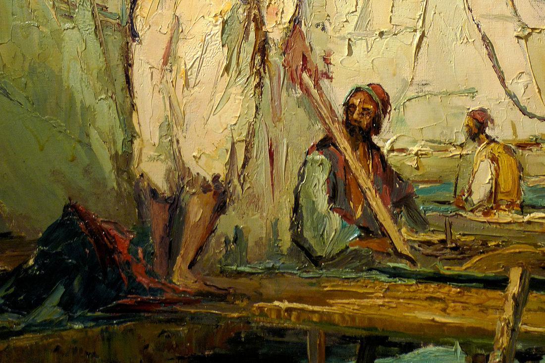Orientalist Constantinople Istanbul Harbor Oil Painting by Bevort