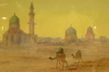 Orientalist Bedouin Arabs on Camelback Watercolor by Douglas Pinder