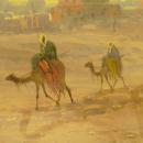 Orientalist Bedouin Arabs on Camelback Watercolor by Douglas Pinder