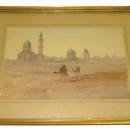 Orientalist Bedouin Arabs on Camelback Watercolor by Douglas Pinder