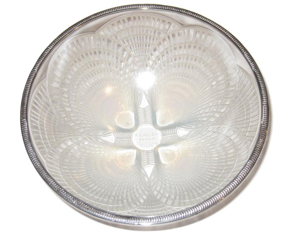 Lalique Coquilles Art Deco Silver Mounted Opalescent Glass Bowl