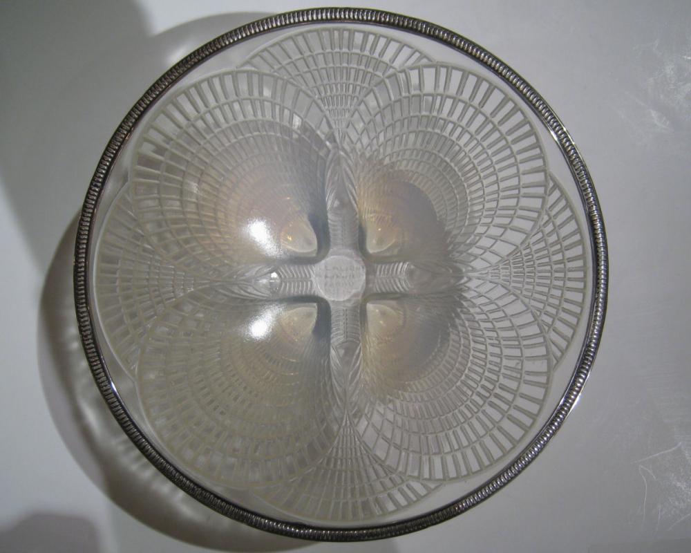 Lalique Coquilles Art Deco Silver Mounted Opalescent Glass Bowl