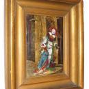 Antique Limoges French Enamel Plaque Medieval Court Scene