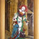 Antique Limoges French Enamel Plaque Medieval Court Scene