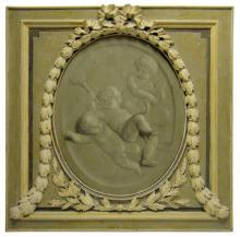Antique Summer Allegorical Oil Painting with Cherubs or Putti En Grisaille