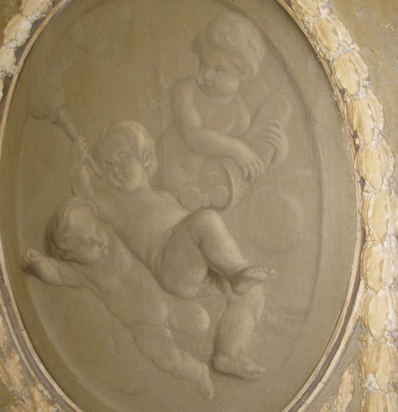 Antique Summer Allegorical Oil Painting with Cherubs or Putti En Grisaille