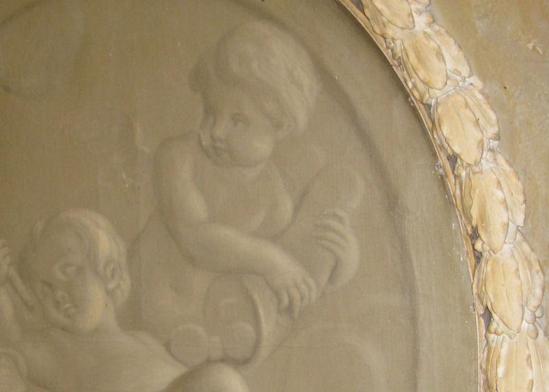 Antique Summer Allegorical Oil Painting with Cherubs or Putti En Grisaille