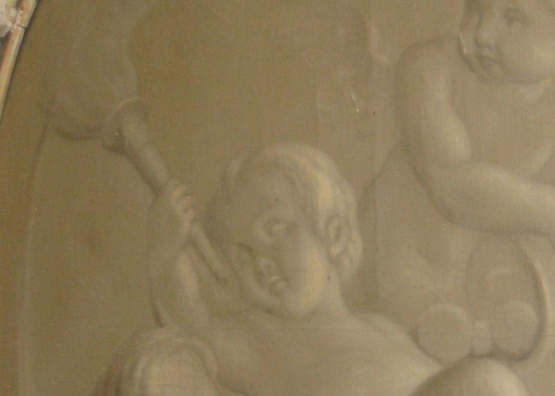 Antique Summer Allegorical Oil Painting with Cherubs or Putti En Grisaille