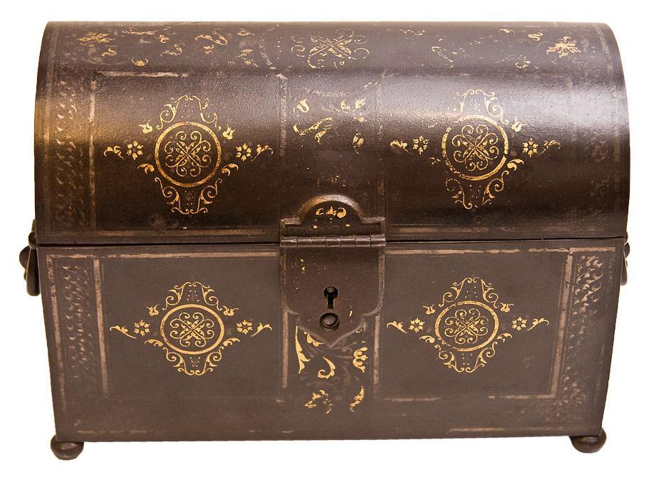 Antique Islamic Middle Eastern Damascene Steel Letter Box or Strong Box