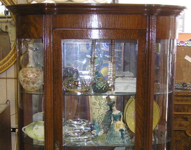 Antique Victorian Oak Vitrine China Cabinet