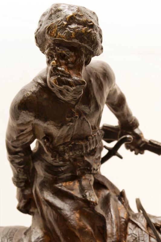 Antique Bronze Marble Figurine Sculpture of Russian Cossack on Horseback by RENE