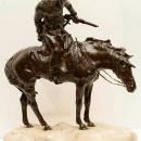 Antique Bronze Marble Figurine Sculpture of Russian Cossack on Horseback by RENE