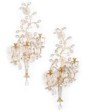 Pair Bagues Style Rock Crystal Gilt Metal Wall Appliques Sconces