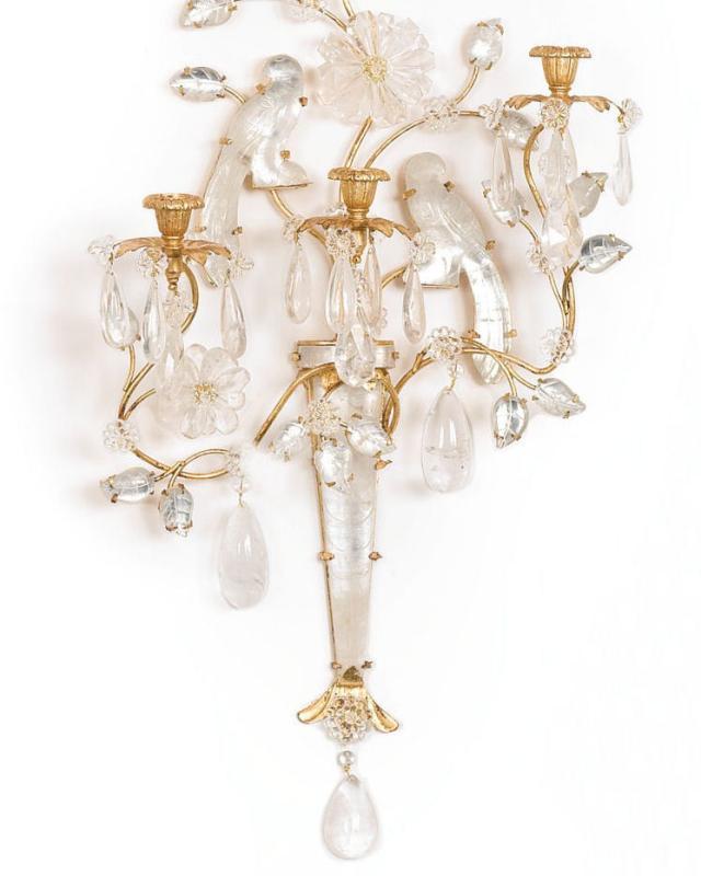 Pair Bagues Style Rock Crystal Gilt Metal Wall Appliques Sconces