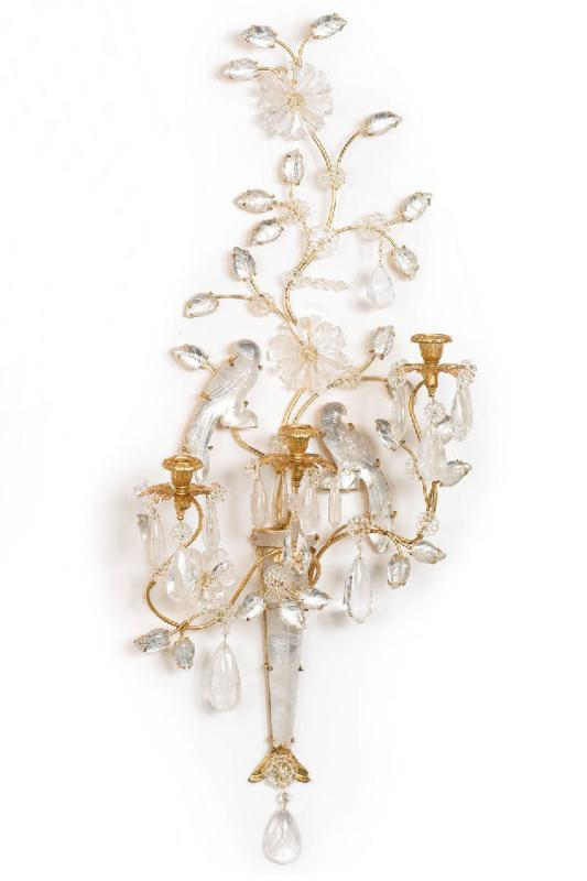 Pair Bagues Style Rock Crystal Gilt Metal Wall Appliques Sconces