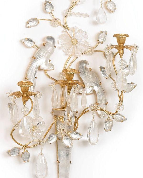 Pair Bagues Style Rock Crystal Gilt Metal Wall Appliques Sconces