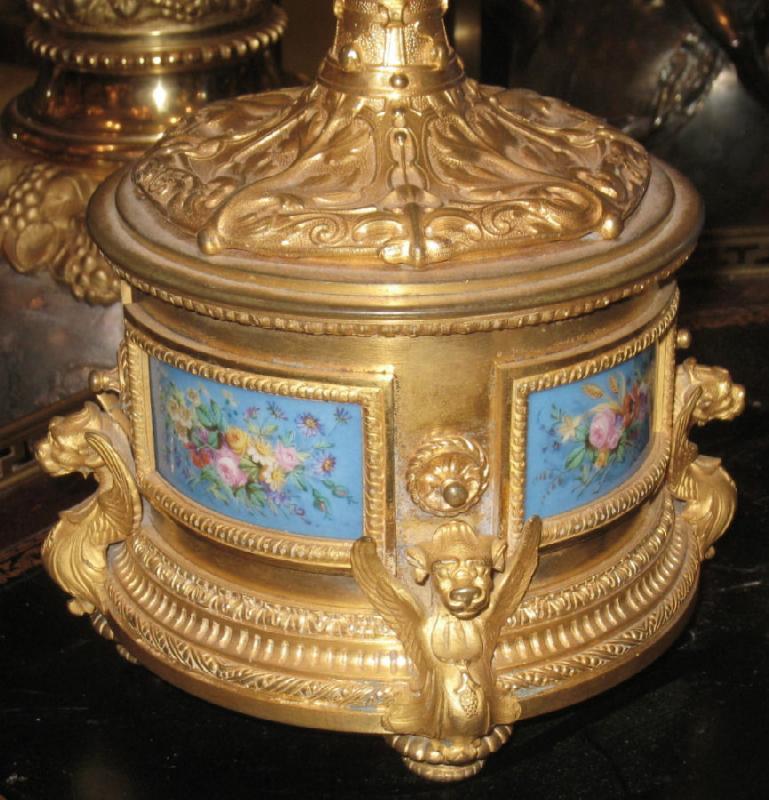 Pair Antique French Rococo Louis XV Style Ormolu Bronze Ewer Lamps After Clodion