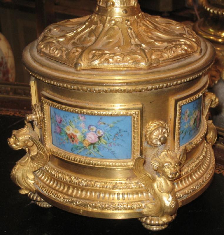 Pair Antique French Rococo Louis XV Style Ormolu Bronze Ewer Lamps After Clodion