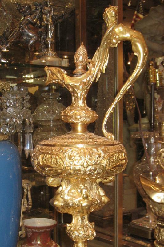 Pair Antique French Rococo Louis XV Style Ormolu Bronze Ewer Lamps After Clodion