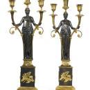 Pair Antique Figurative French Directoire Period Gilt Bronze Candelabra