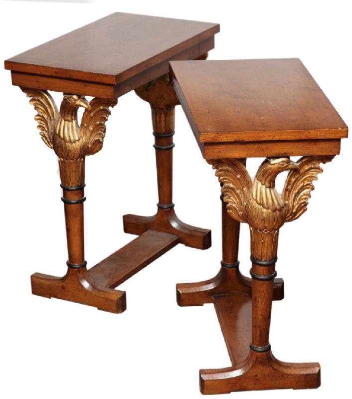 Pair Vintage Regency Federal Style Parcel Gilt Side or End Tables