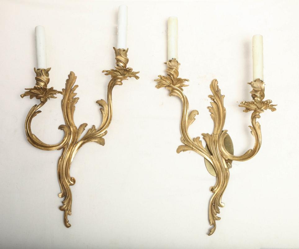 Set of 4 Gilt Bronze French Rococo Louis XV Style Wall Sconces