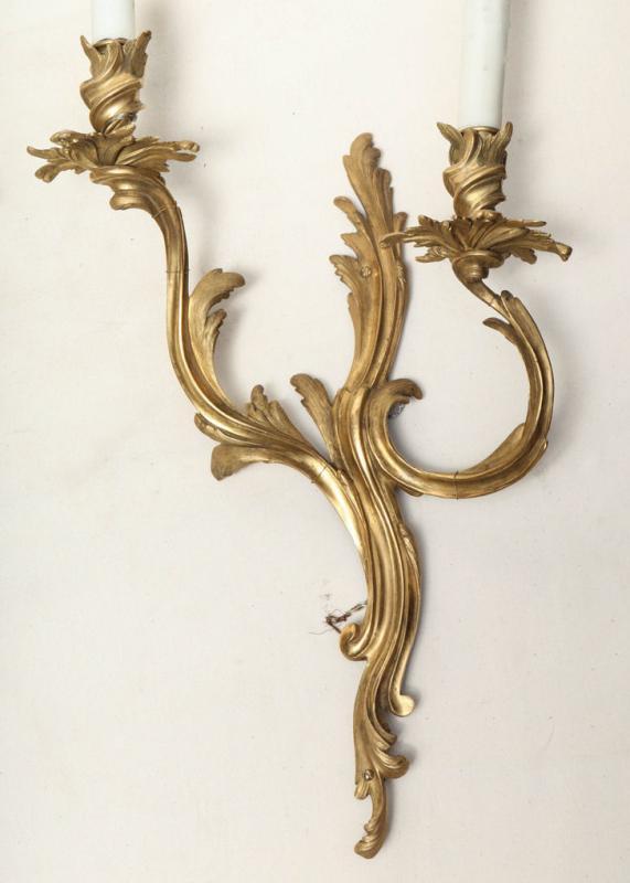Set of 4 Gilt Bronze French Rococo Louis XV Style Wall Sconces