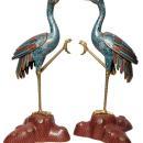 Pair Antique Chinese Cloisonne Crane Figures Censers Incense Burners