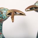 Pair Antique Chinese Cloisonne Crane Figures Censers Incense Burners