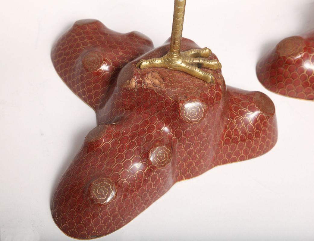 Pair Antique Chinese Cloisonne Crane Figures Censers Incense Burners
