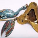 Pair Antique Chinese Cloisonne Crane Figures Censers Incense Burners