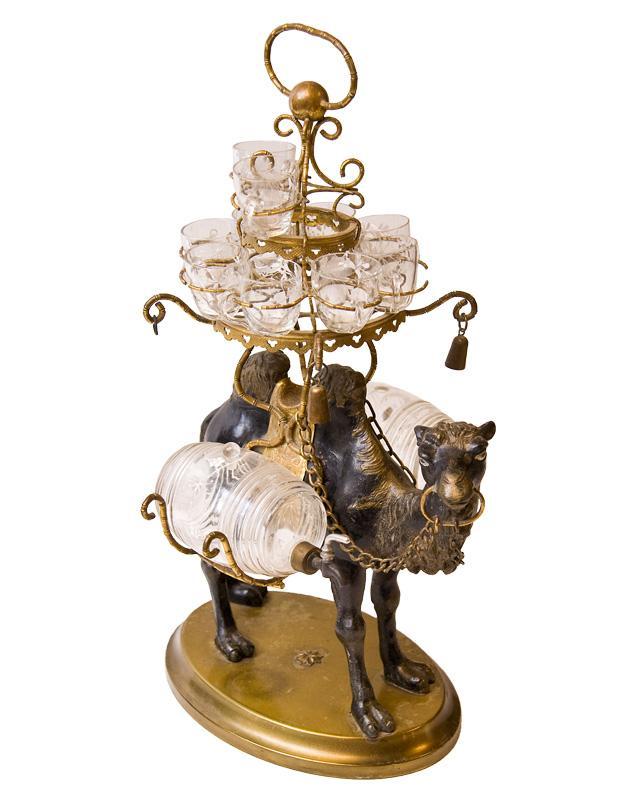Antique Orientalist Camel Tantalus Decanter Cordial Set