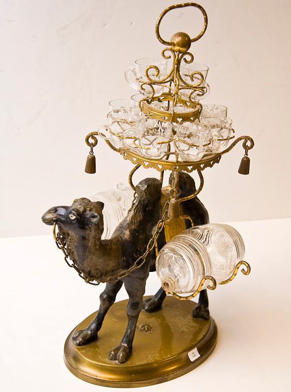 Antique Orientalist Camel Tantalus Decanter Cordial Set