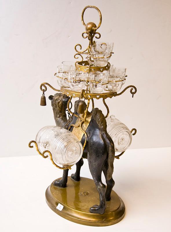Antique Orientalist Camel Tantalus Decanter Cordial Set