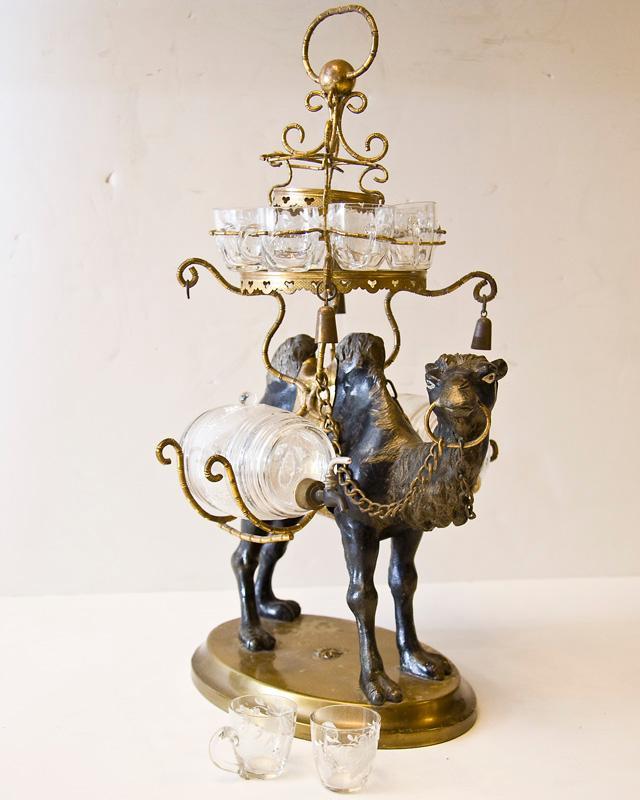 Antique Orientalist Camel Tantalus Decanter Cordial Set