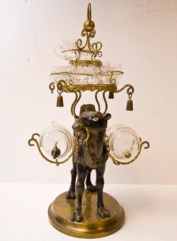 Antique Orientalist Camel Tantalus Decanter Cordial Set