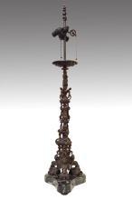 Antique E.F. Caldwell Baroque Revival Bronze & Marble Floor Lamp