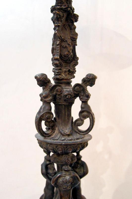 Antique E.F. Caldwell Baroque Revival Bronze & Marble Floor Lamp