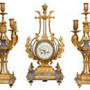 Antique Louis XVI Style Gilt Bronze & Marble Mantel Clock Garniture