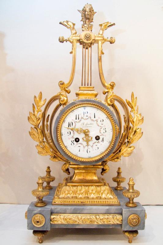 Antique Louis XVI Style Gilt Bronze & Marble Mantel Clock Garniture