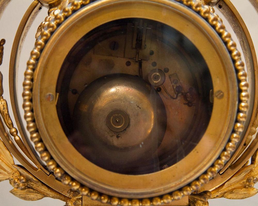 Antique Louis XVI Style Gilt Bronze & Marble Mantel Clock Garniture