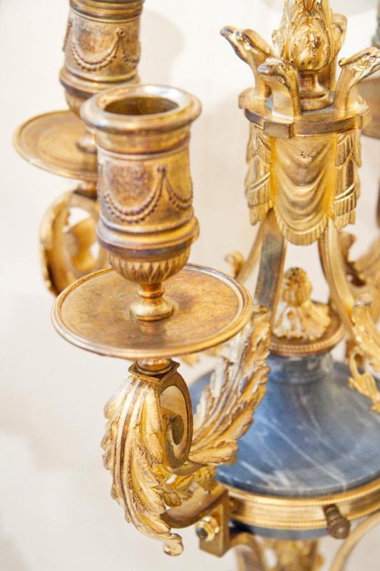 Antique Louis XVI Style Gilt Bronze & Marble Mantel Clock Garniture