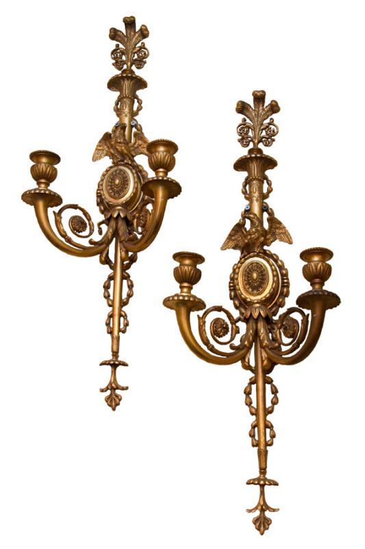 Pair English Regency Style Gilt Bronze Sconces Wall Appliques