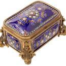 Antique French Enamel & Bronze Dresser Box Jewelry Casket Box