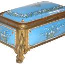 Antique French Blue Enamel & Bronze Dresser Box Jewelry Casket