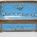 Antique French Blue Enamel & Bronze Dresser Box Jewelry Casket