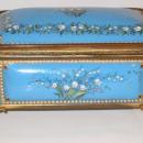 Antique French Blue Enamel & Bronze Dresser Box Jewelry Casket